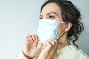 Woman wearing a face mask at dentist in Upper Arlington. 