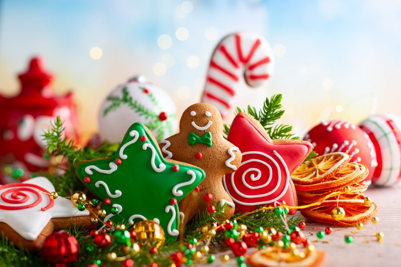 Festive display of gingerbread cookies