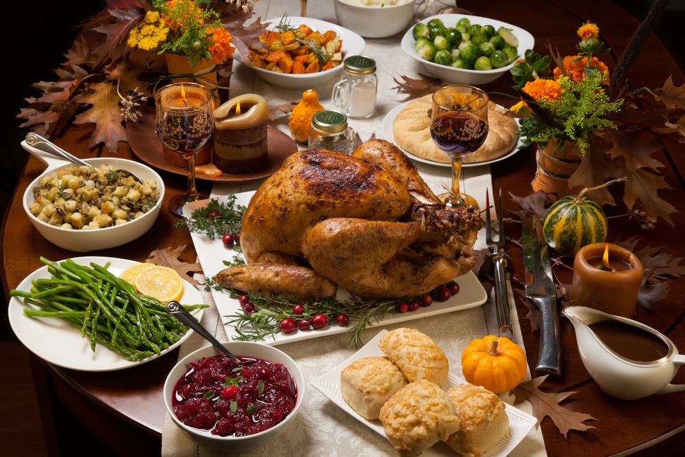 Thanksgiving dinner set up on table